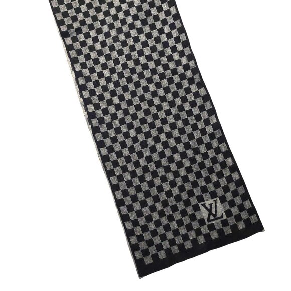 LOUIS VUITTON Black Gray Reversible Cashmere Damier Scarf Pre-Owned - Picture 8 of 13